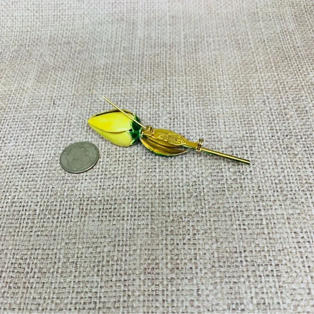 Sandor‎ Co. VTG Yellow Green Enamel Rose Bud Brooch